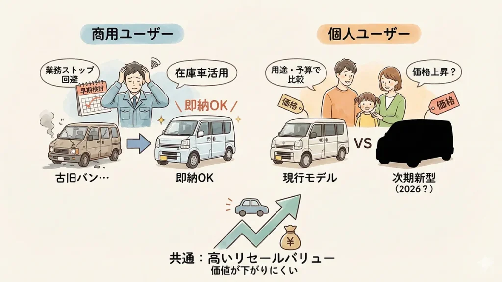 商用ユーザー・個人ユーザーに向けた乗り換えタイミング指南の図解