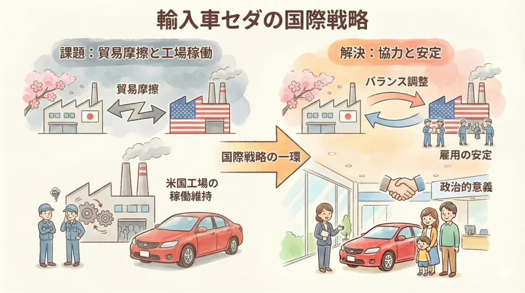 カムリ新型逆輸入と日米関係の図解 ©Premium Cars Life