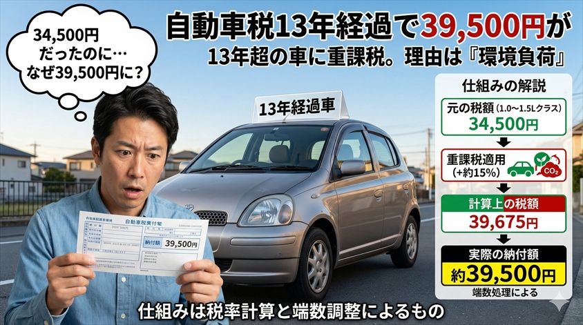 自動車税13年経過で39,500円になるのはなぜか