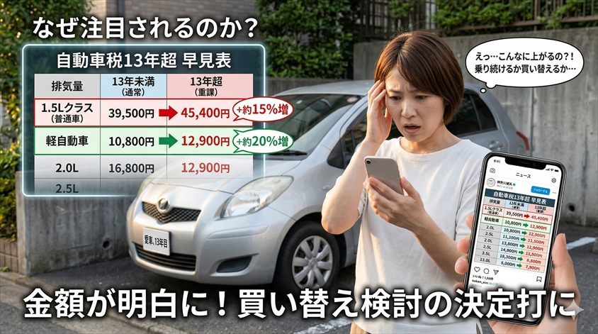 自動車税13年超の早見表が注目される理由