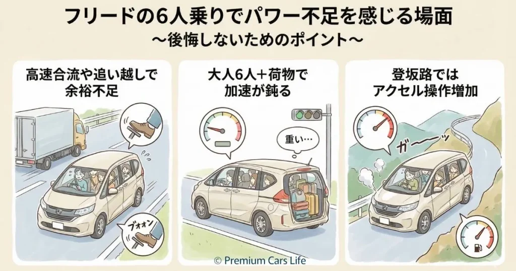 フリードの6人乗りでパワー不足を感じる場面