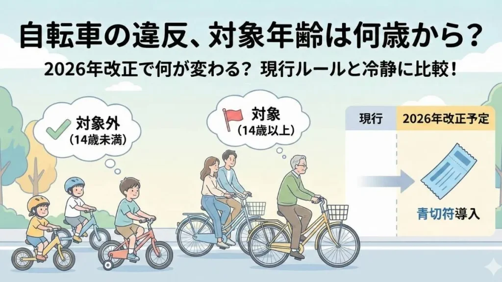 自転車の違反の対象年齢は何歳から？2026年青切符と罰金・子供高齢者の扱いを整理