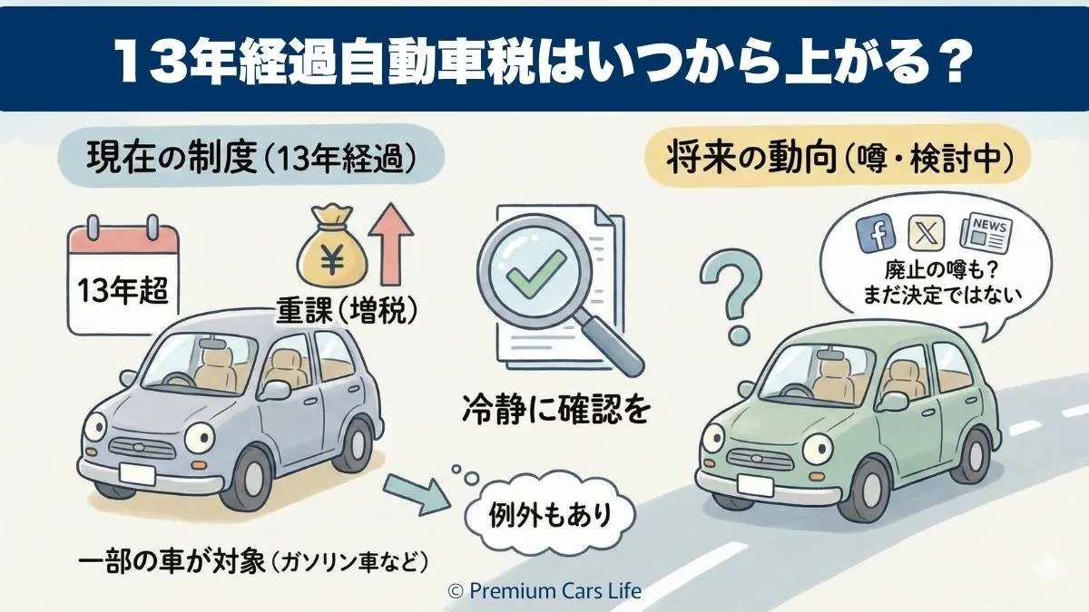 13年経過自動車税はいつから上がる？13年超早見表と廃止の最新動向を整理
