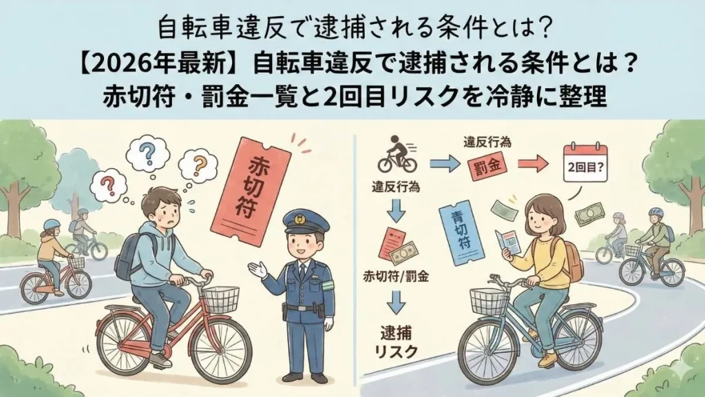 【2026年最新】自転車違反で逮捕される条件とは?赤切符・罰金一覧と2回目リスクを冷静に整理