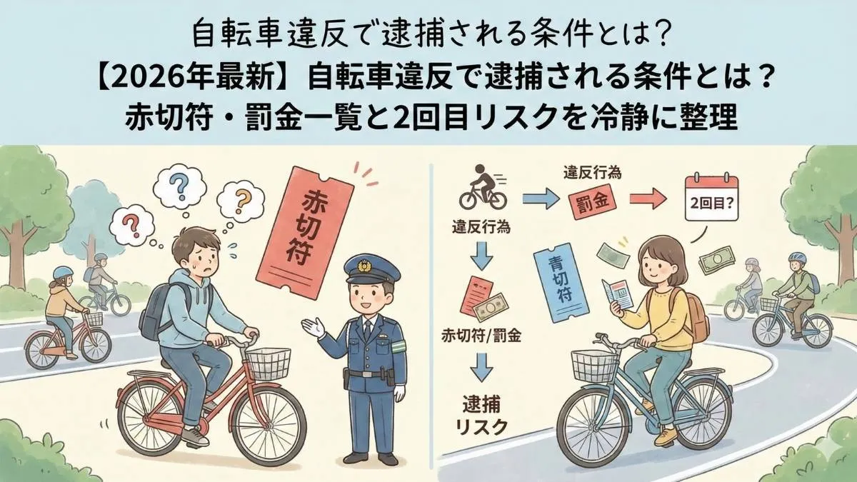 【2026年最新】自転車違反で逮捕される条件とは？赤切符・罰金一覧と2回目リスクを冷静に整理