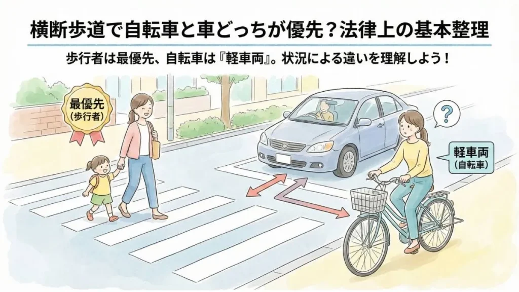 横断歩道で自転車と車どっちが優先？法律上の基本整理
