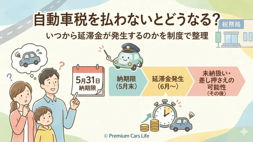 自動車税を払わないとどうなる？いつから延滞金が発生するのかを制度で整理