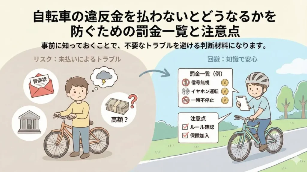 自転車の違反金を払わないとどうなるかを防ぐための罰金一覧と注意点