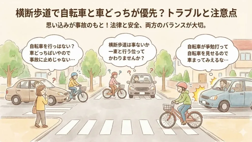 横断歩道で自転車と車どっちが優先？トラブルと注意点