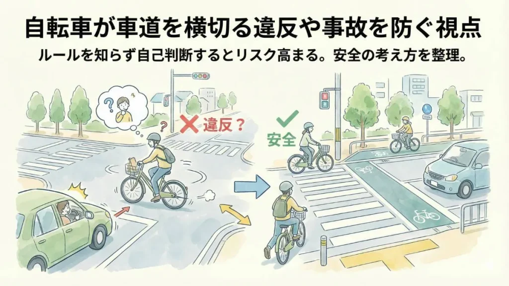 自転車が車道を横切る違反や事故を防ぐ視点