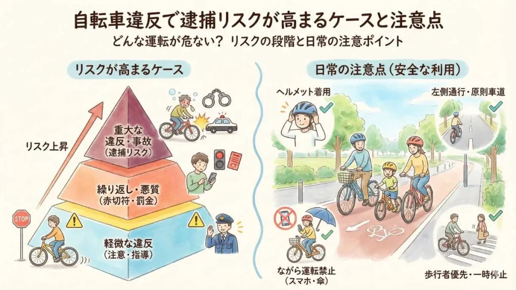 自転車違反で逮捕リスクが高まるケースと注意点