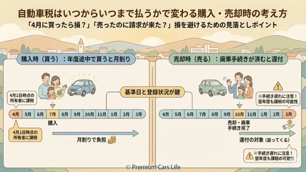 自動車税はいつからいつまで払うかで変わる購入・売却時の考え方
