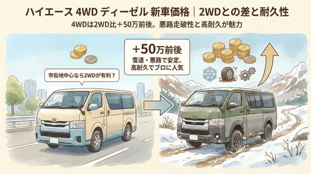 ハイエース 4WD ディーゼル 新車価格｜2WDとの差と耐久性