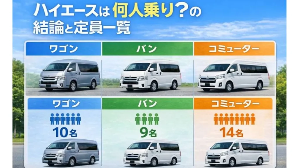 ハイエースは何人乗り？の免許と用途別選び方
