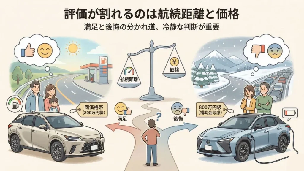 評価が割れるのは航続距離と価格