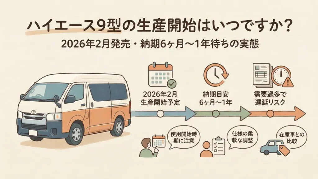 ハイエース9型の生産開始はいつですか？2026年2月発売・納期6ヶ月〜1年待ちの実態