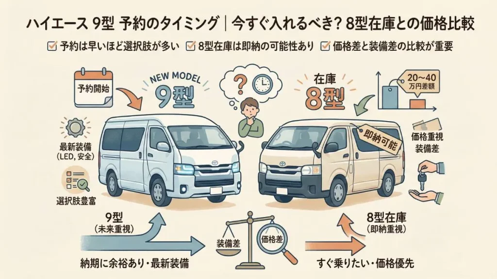 ハイエース 9型 予約のタイミング｜今すぐ入れるべき？8型在庫との価格比較