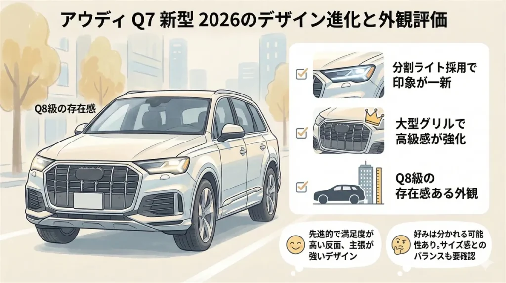 アウディ Q7 新型 2026のデザイン進化と外観評価