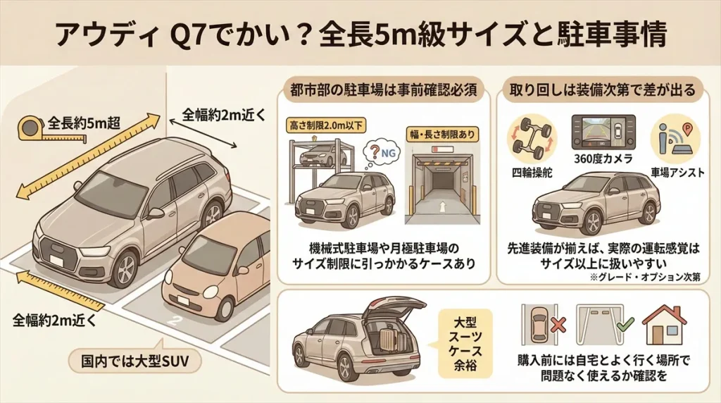 アウディ Q7でかい?全長5m級サイズと駐車事情
