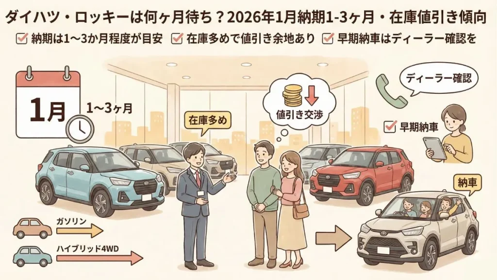 ダイハツ・ロッキーは何ヶ月待ち？2026年1月納期1-3ヶ月・在庫値引き傾向