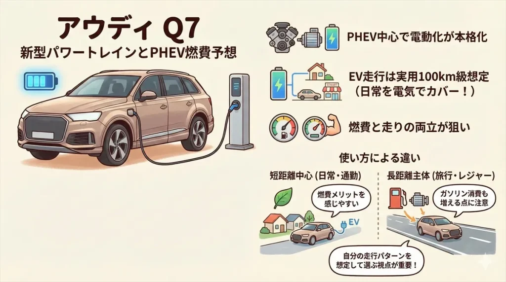 アウディ Q7 新型パワートレインとPHEV燃費予想