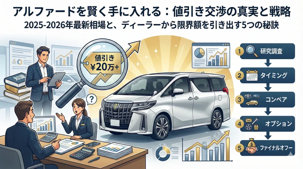 アルファードの値引き限界は？ディーラー交渉で絶対損しない完全マニュアル【2025〜2026年最新版】アルファードの値引き限界は？ディーラー交渉で絶対損しない完全マニュアル【2025〜2026年最新版】