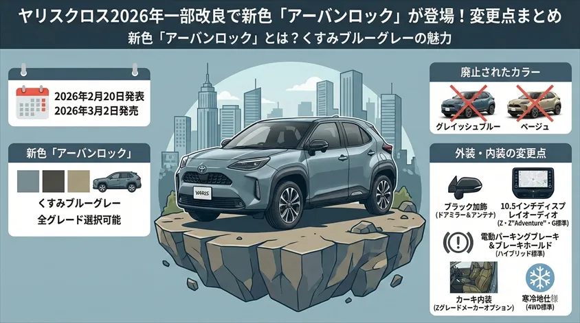 ヤリスクロス2026年一部改良で新色「アーバンロック」が登場！変更点まとめ