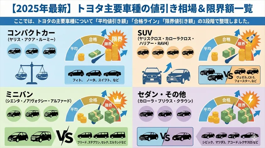 【2025年最新】トヨタ主要車種の値引き相場&限界額一覧