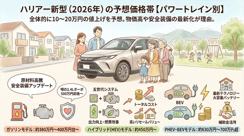 ハリアー新型(2026年)の予想価格帯【パワートレイン別】