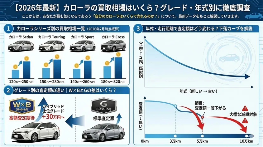 【2026年最新】カローラの買取相場はいくら？グレード・年式別に徹底調査