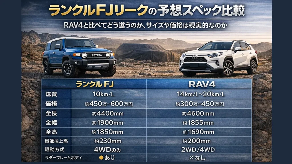 ランクルFJリークの予想スペック比較