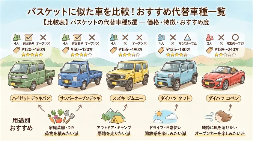 バスケットに似た車を比較!おすすめ代替車種一覧