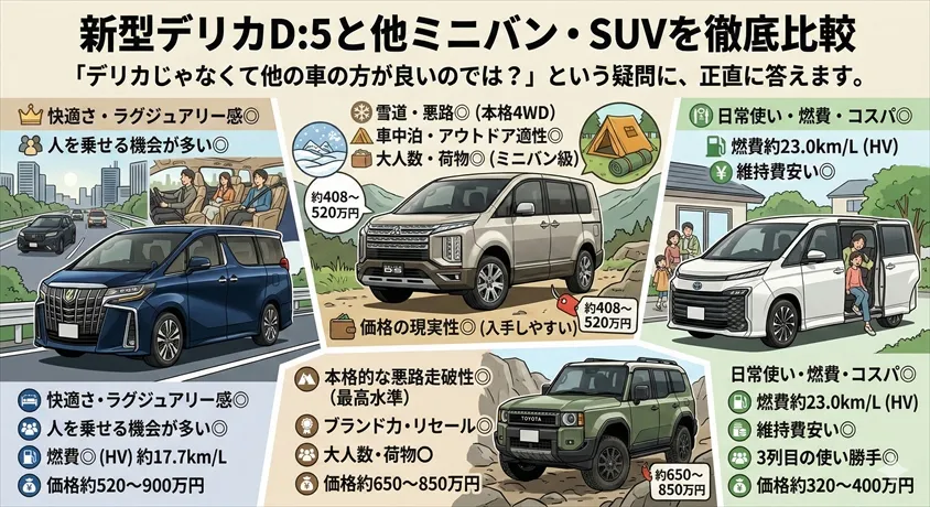新型デリカD:5と他ミニバン・SUVを徹底比較