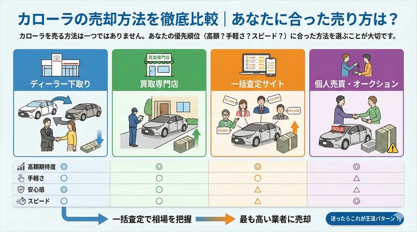 カローラの売却方法を徹底比較｜あなたに合った売り方は？