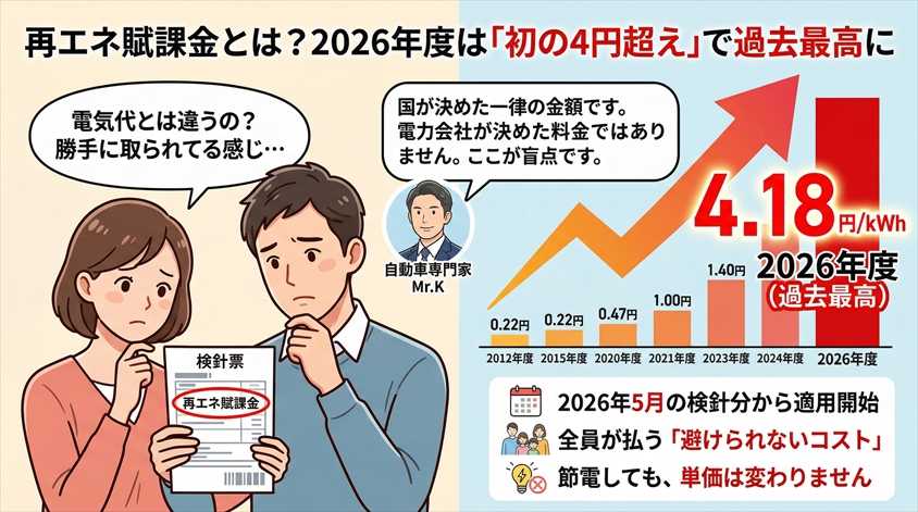 再エネ賦課金とは?2026年度は「初の4円超え」で過去最高に