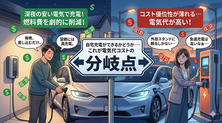 自宅充電ができるかどうか――これが電気代コストの最大の分岐点
