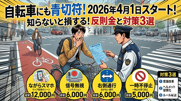 自転車の青切符いつから？知らないと損する反則金一覧と対策3選