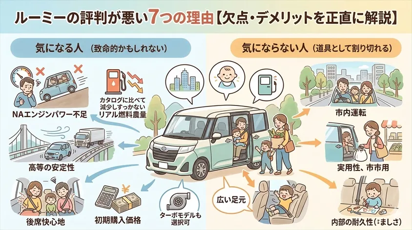 ルーミーの評判が悪い7つの理由【欠点・デメリットを正直に解説】