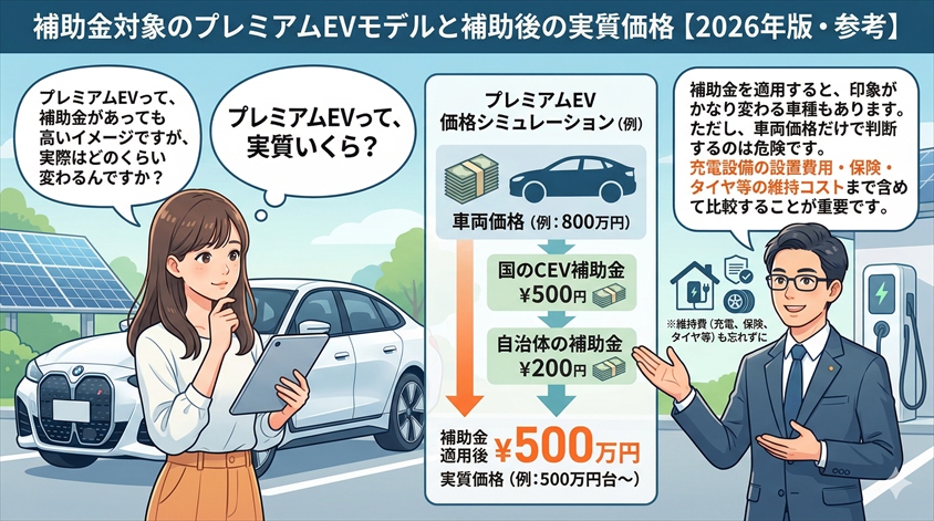 補助金対象のプレミアムEVモデルと補助後の実質価格【2026年版・参考】