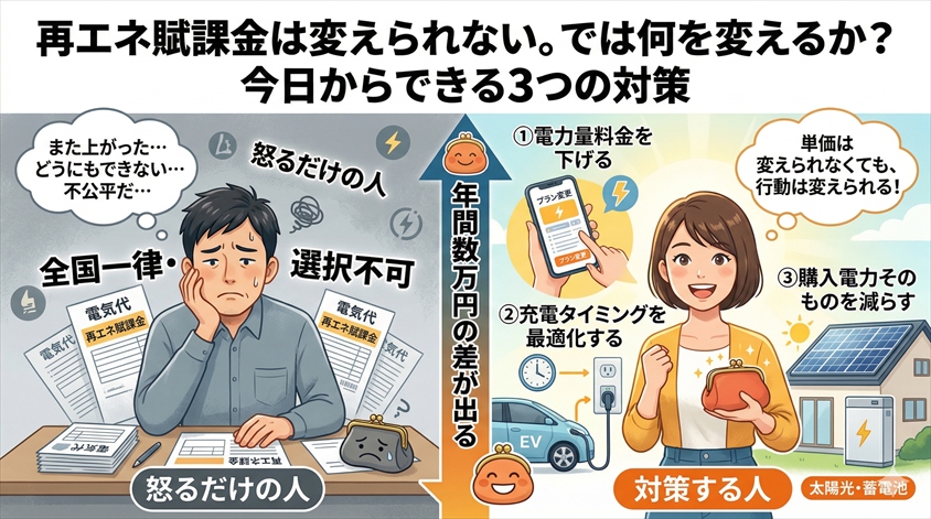 再エネ賦課金は変えられない。では何を変えるか?今日からできる3つの対策