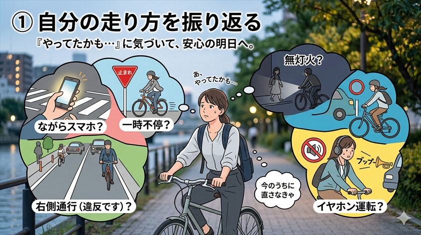 ① 自分の走り方を振り返る