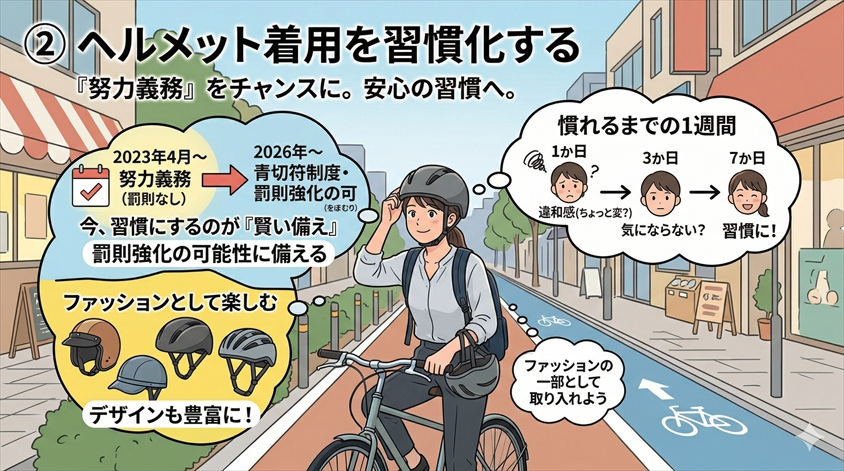 ② ヘルメット着用を習慣化する