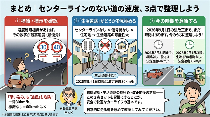 センターラインのない道の速度、3点で整理しようのまとめ