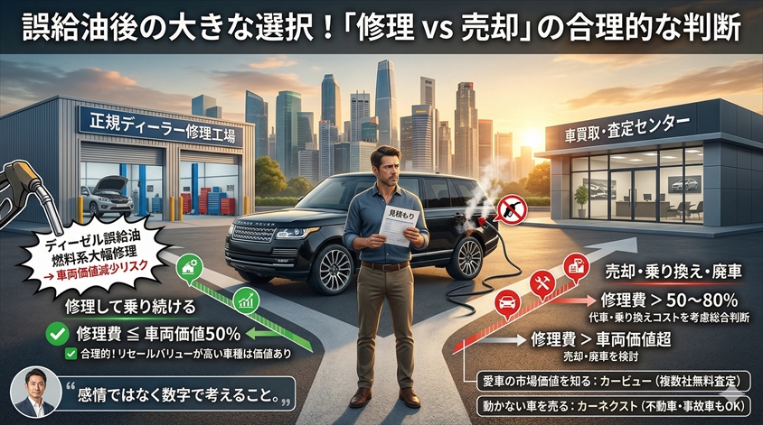 誤給油してしまったあとの「修理 vs 売却」の判断