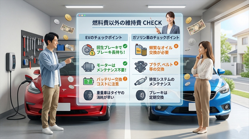 電気自動車とガソリン車、燃料費以外の維持費の違いも確認する