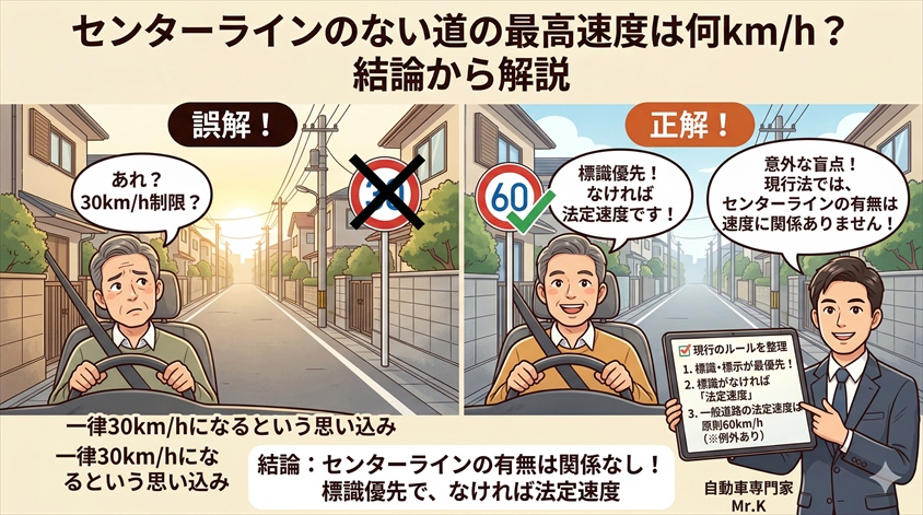 センターラインのない道の最高速度は何km/h?【結論から解説】