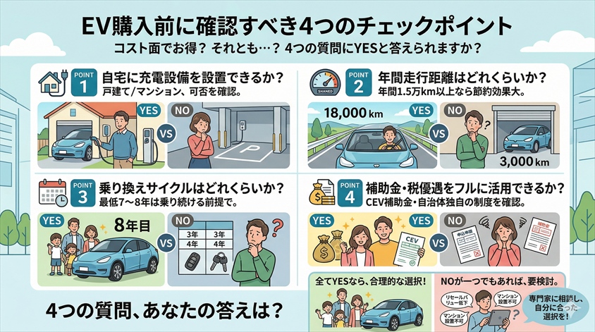 EV購入前に確認すべき4つのチェックポイント