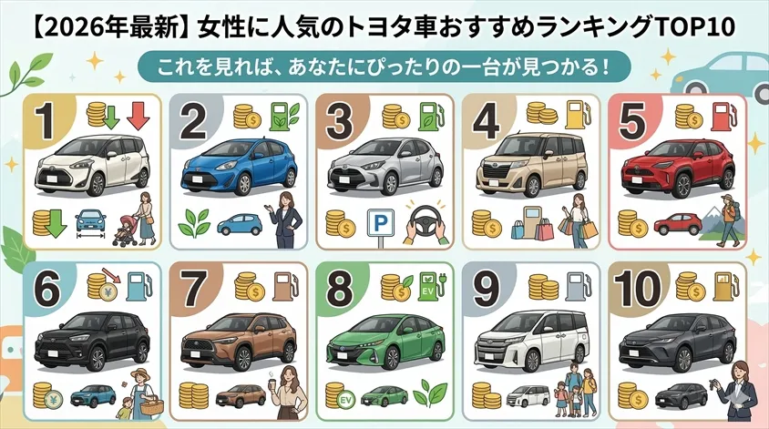 【2026年最新】女性に人気のトヨタ車おすすめランキングTOP10