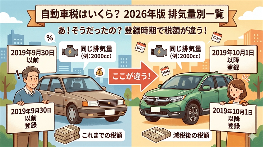 普通車（自家用乗用車）の自動車税はいくら？【2026年版・排気量別一覧】