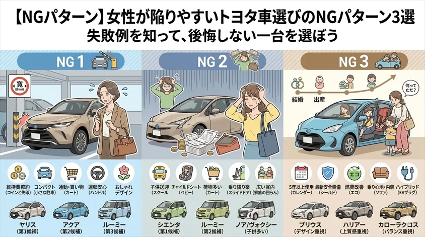 要注意！女性が陥りやすいトヨタ車選びのNGパターン3選